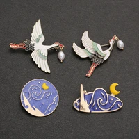 white crane brooches for women girl bird party banquet brooch pins gifts