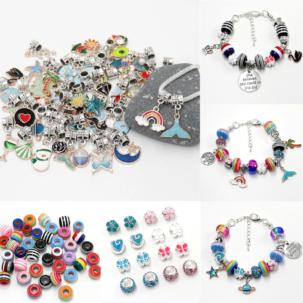 

2021 New Fashion Beads Rainbow Charms Pendants Suitable for Pandora Style Bracelet DIY Jewelry Making