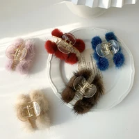mink fur hairy autumn winter hair claw korean fashion vintage solid clip for women girl hairpin handmade accessories wholesale