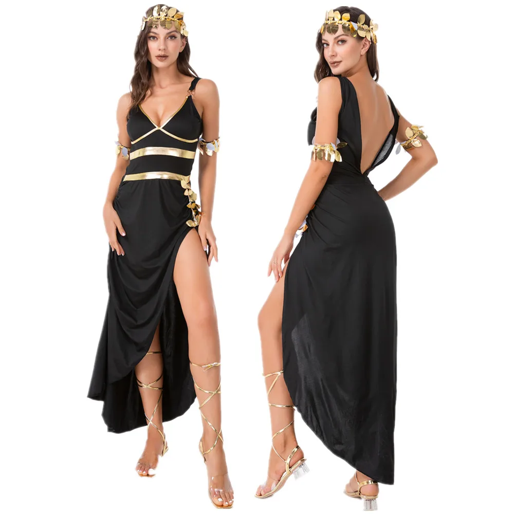

Halloween Party Exotic Ancient Egyptian Pharaoh Costume for Wome Cosplay Outfit Suit Cleopatra Princess Long Dress