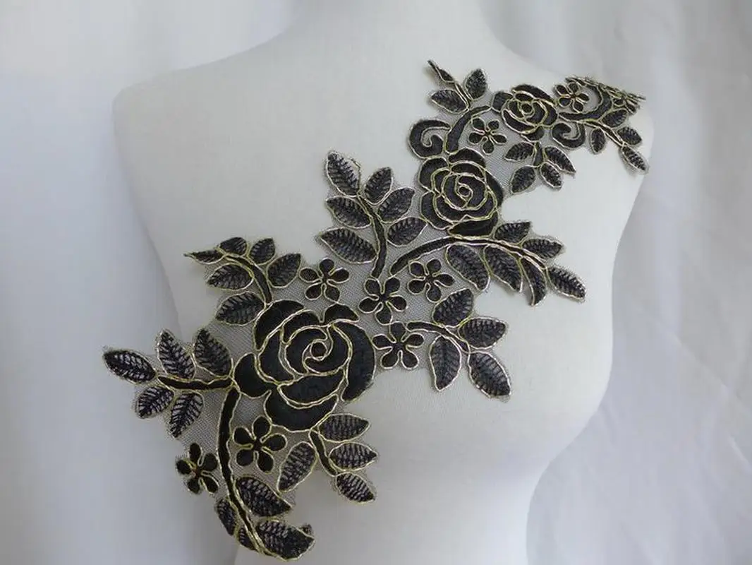 1 пара Золотая Проводная Кружевная аппликация с аланконом в черном цвете для