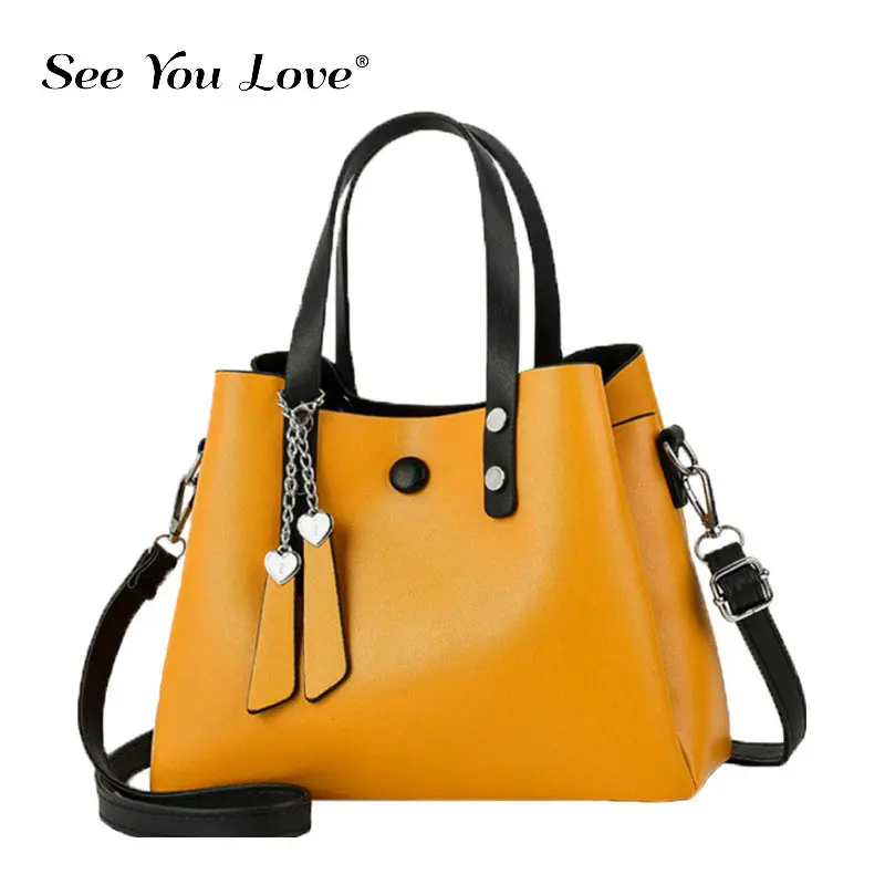 Новые женские сумки через плечо на молнии 2019 повседневные кожаные желтого цвета