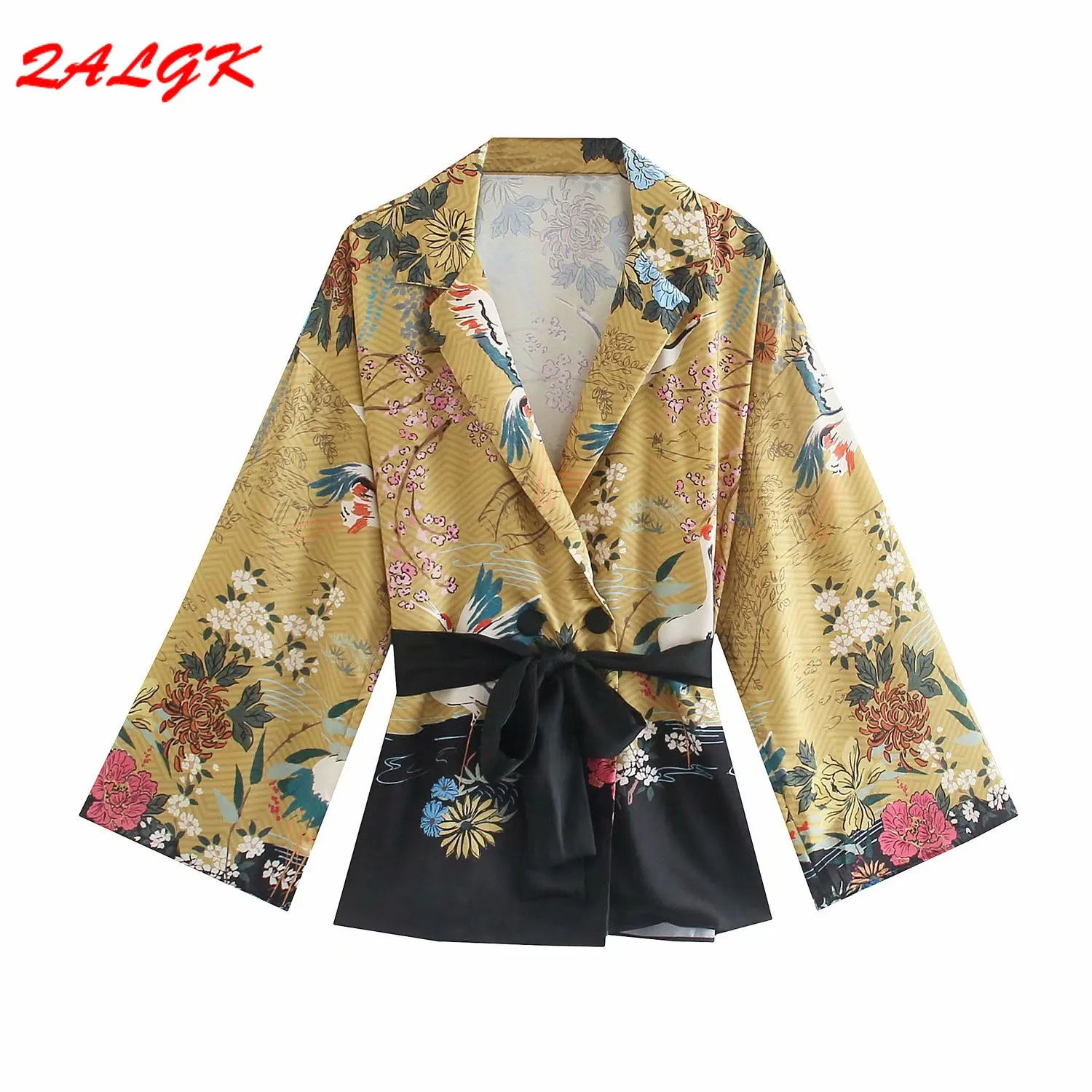 

Women's Blazer Jacket 21 Years New Style European and American Style Plant Flower Print Lace-up Kimono Suit Top Clothing Female