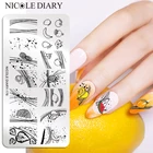 Пластины для стемпинга ногтей NICOLE DIARY, трафареты с клубникой, арбузом, лимоном, трафаретами, цветами, листьями, шаблоном для дизайна ногтей, лето принт с фруктами