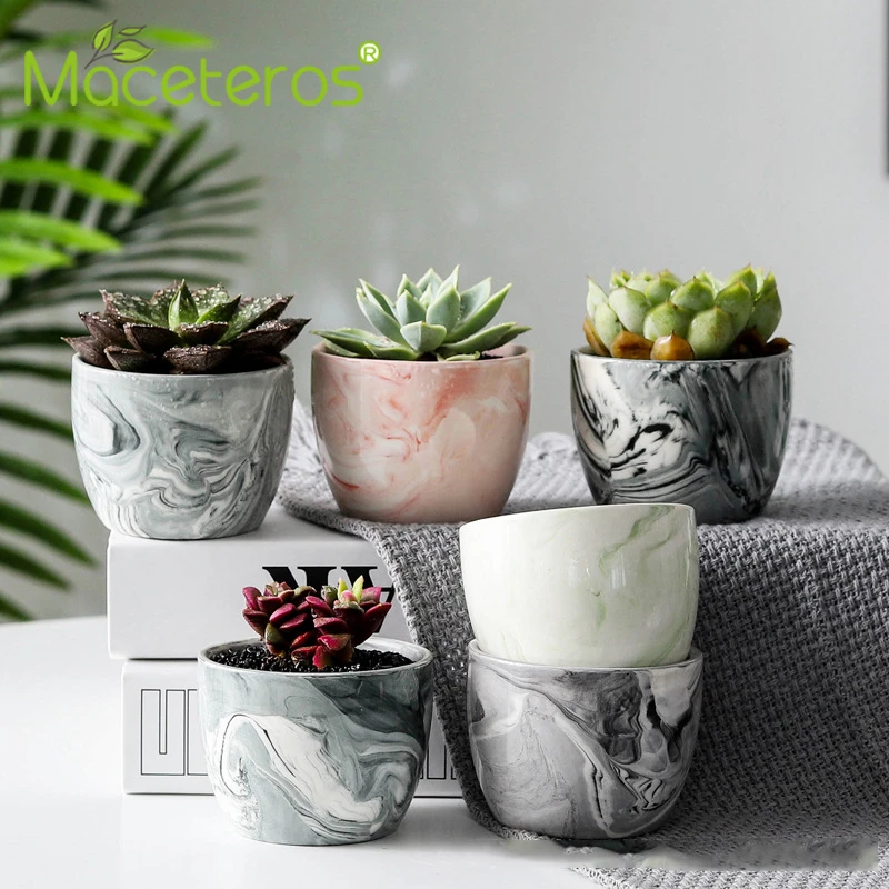 

New Simple Home Ceramic Flower Pot Multicolor Marble Pattern Fleshy Flower Pot Home Bird Spikes Gardening Christmas Decorations