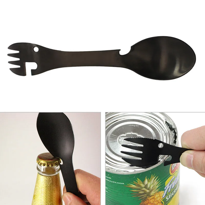 

Newly 2pcs Portable Outdoor Camping Picnic Stainless Steel Spoon Ultralight Handle Spork Tableware