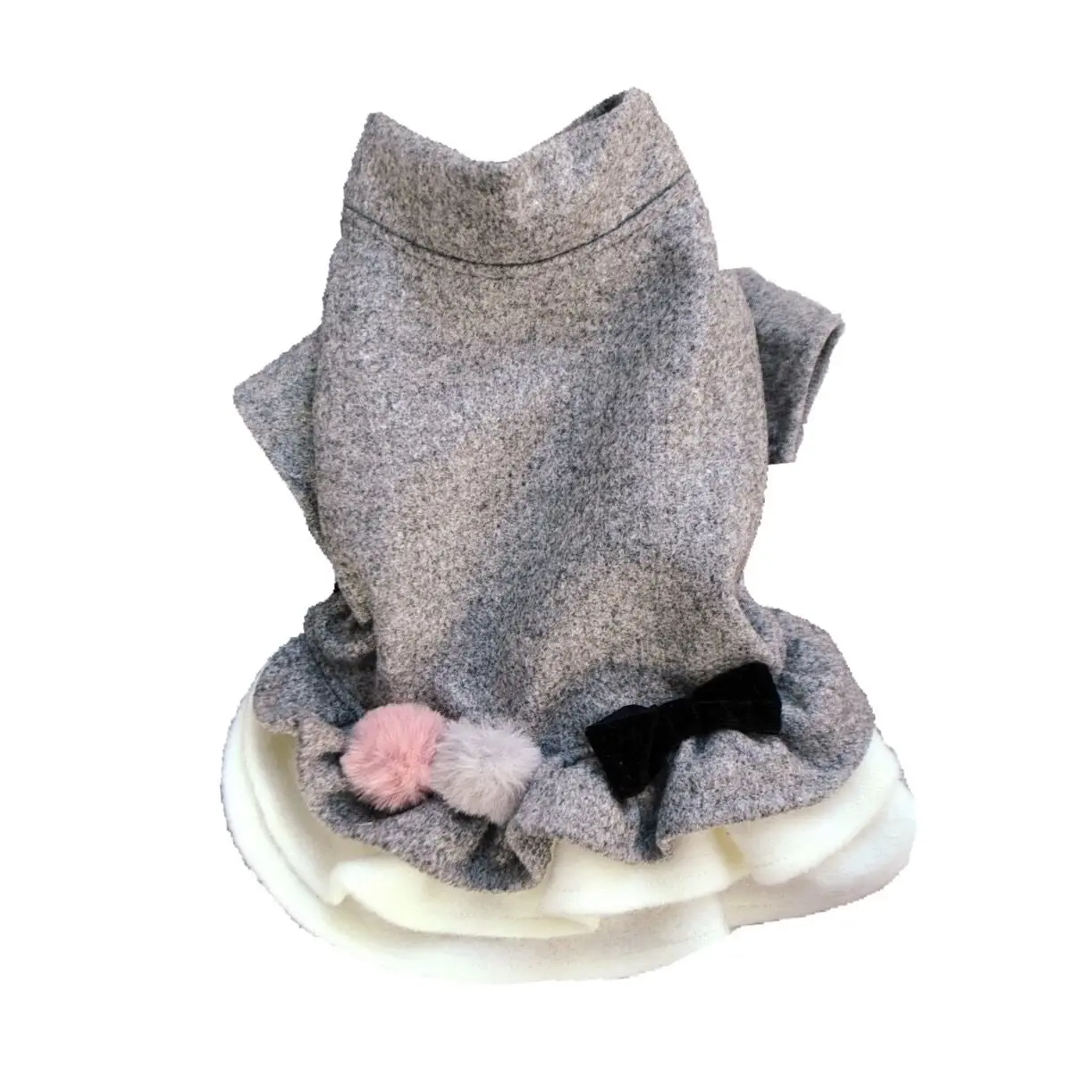 С меховыми помпонами для девочек Луки зимнее пальто маленьких собак серого и