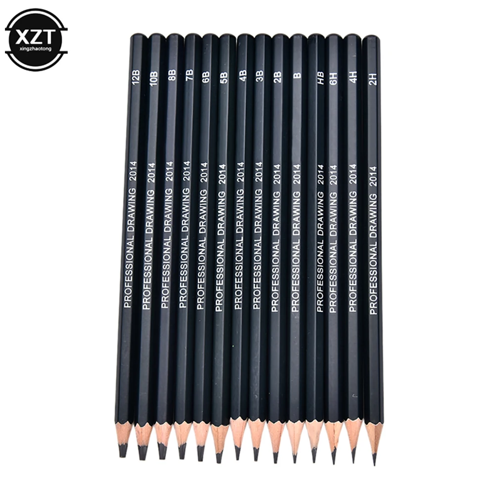 14pcs Professional Sketch and Drawing Writing Pencil Stationery Supply 1B 2B 3B 4B 5B 6B 7B 8B 10B 12B 2H 4H 6H HB Wood | Канцтовары для