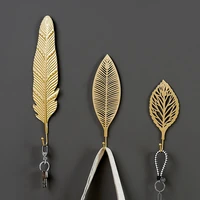 gold leaf shape hanging hooks punch free wall hanger hanging storage rack for towel cloth self adhesive household organizer