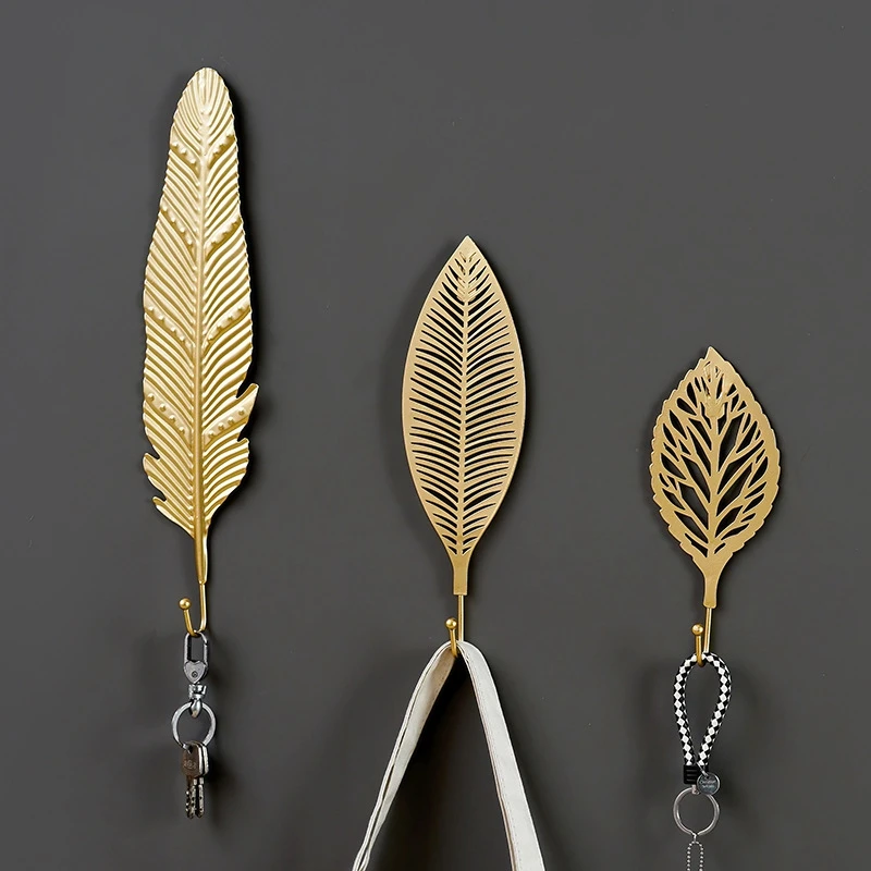 Gold Leaf Shape Hook Creative Wrought Iron Wall Hanger Punch-Free Hanging Storage Rack For Towel Cloth Self Adhesive Organizer |