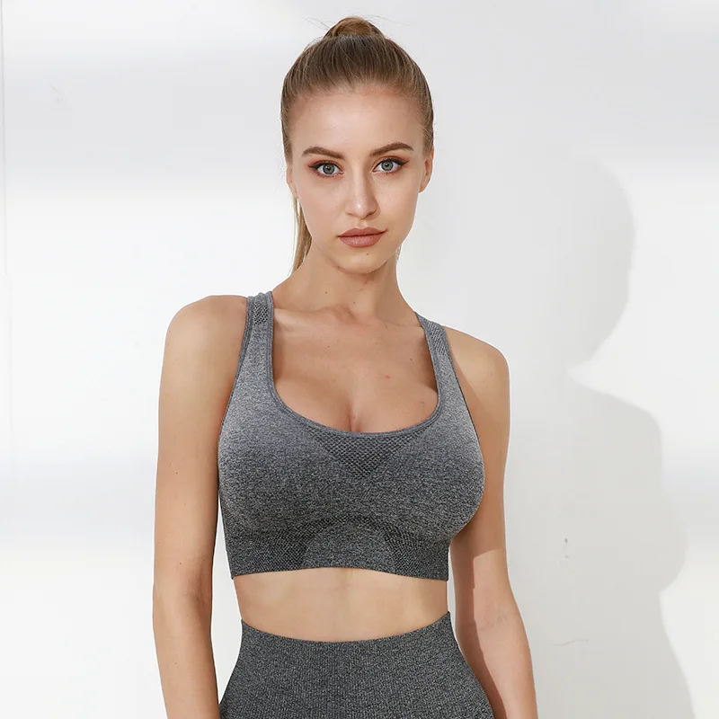 

Seamless yoga vest-style underwear shockproof gradient quick-drying outdoor running fitness sports bra female bar