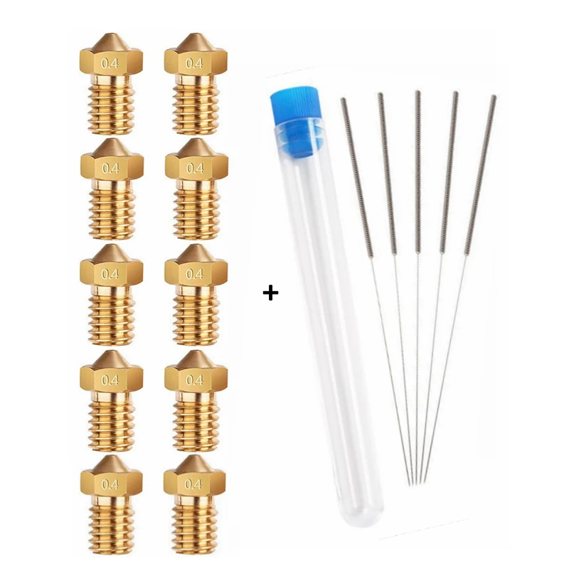 

10PCS 0.4mm V5 V6 3D Printer Nozzles 5PCS Stainless Steel Nozzle Cleaning Needles with Tube for E3D Makerbot 3D Printer Parts
