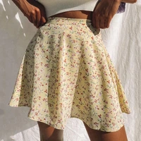 summer new womens floral print skirt high waist umbrella mini skirt female invisible zipper chiffon print short skirt women