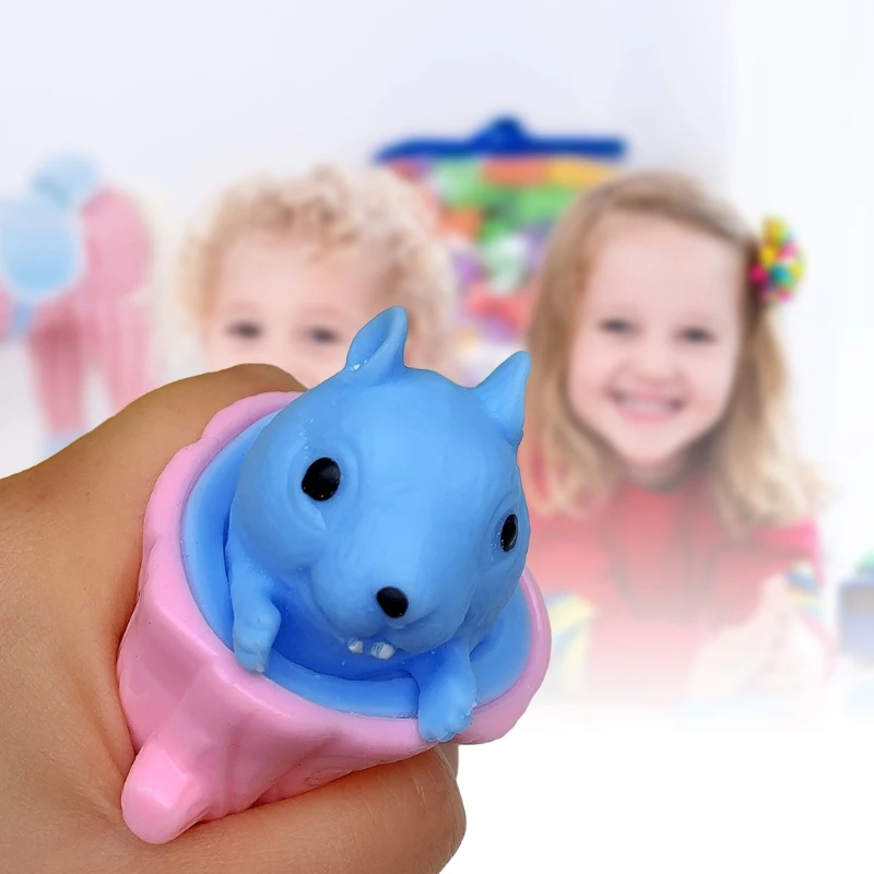 

TPR Surprise Gift Toy Interactive Toy with Bubble Blowing Sensory Squeeze Squirrel for Party Supplies Pinch Stump Toy G2AE