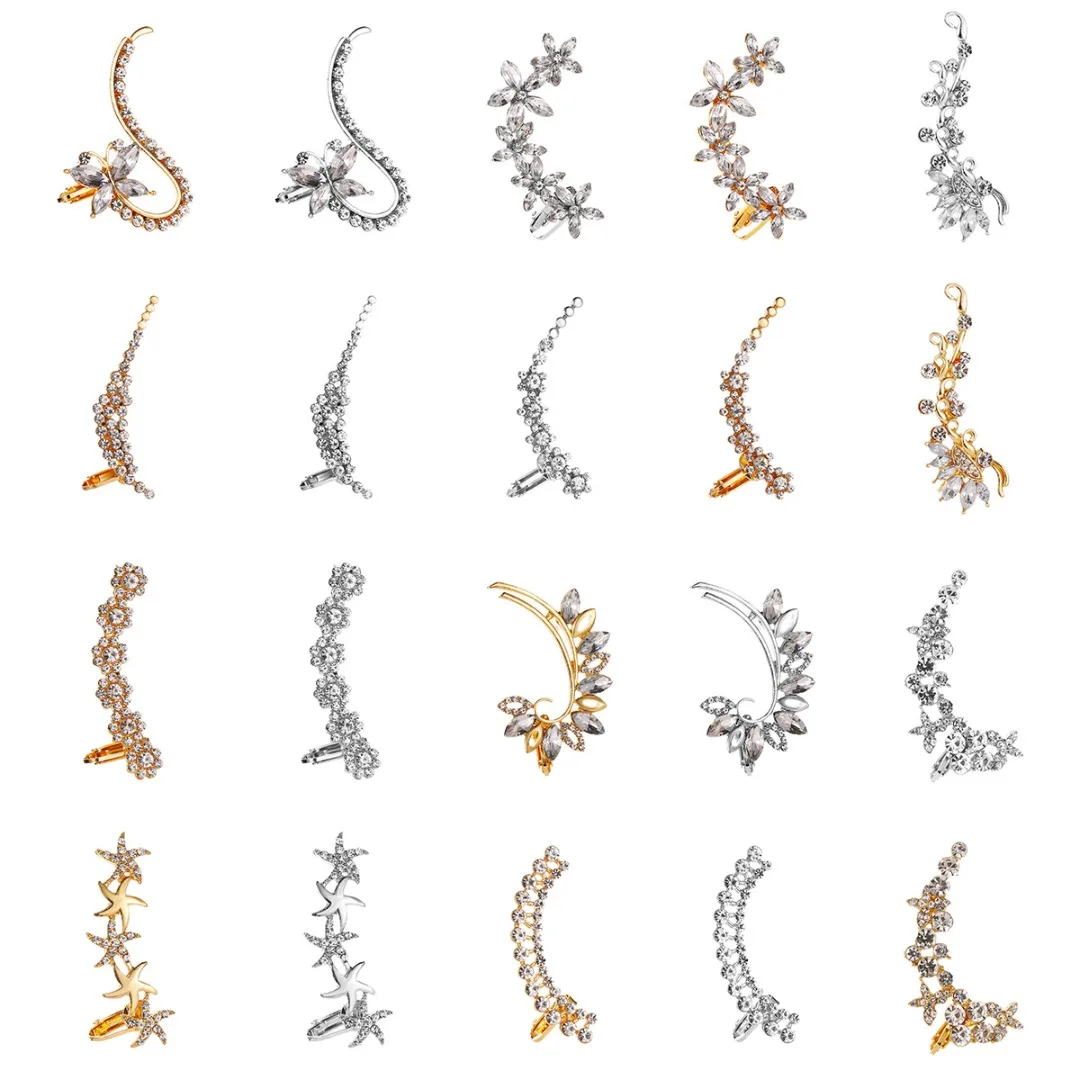 Винтажные серьги клипсы с кристаллами в виде хряща шикарные бабочкой звездами