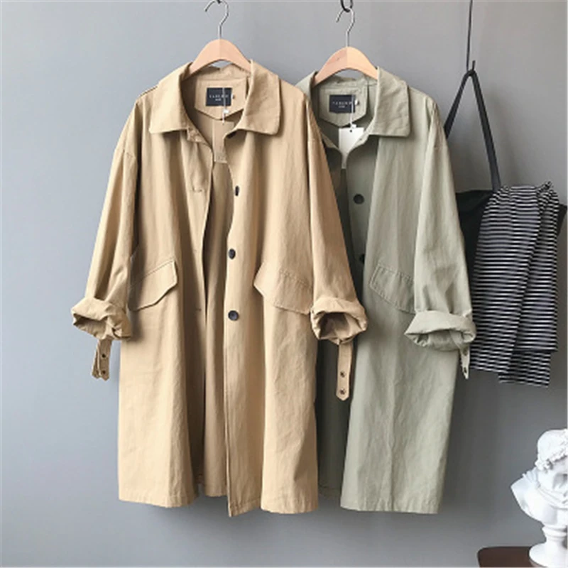 

2021 Spring Fashion New High-Quality Mid-Length Loose-Fitting Large Size Slim Long-Sleeved Windbreaker Coat Female Trendy H153