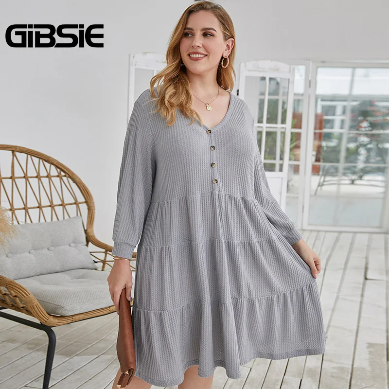 Женское свободное платье GIBSIE размера плюс на пуговицах с v образным вырезом и