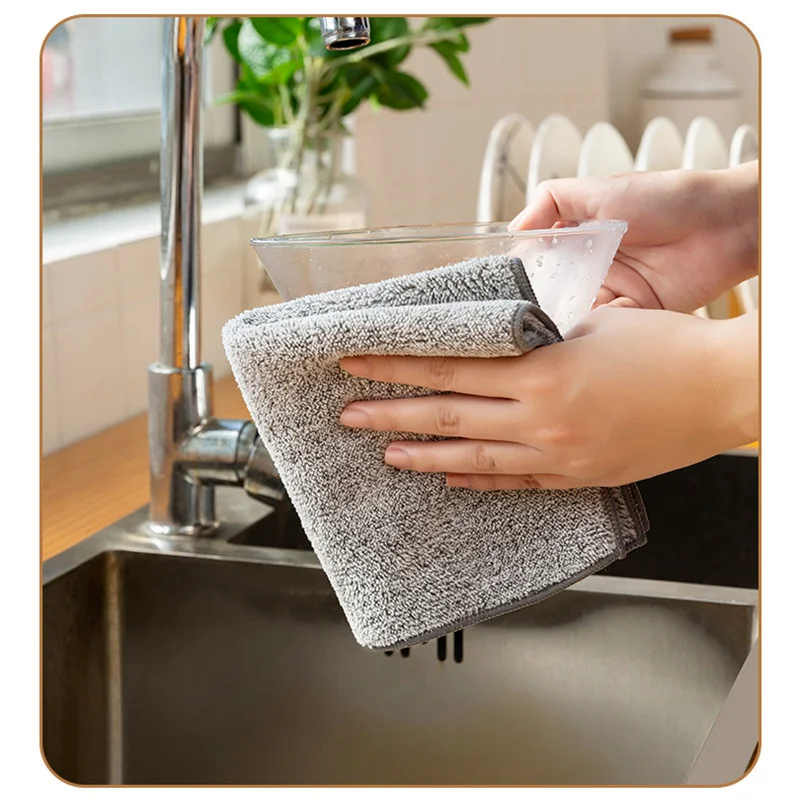 

1/3Pcs Bamboo Charcoal Dishcloth For Household Kitchen Super Absorbent Towel Anti-grease Wiping Rags Microfiber Cleaning Cloths