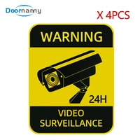 doornanny 4pcs cctv waterproof sunscreen warning signs video surveillance alarm stickers strong self adhesive orignal design