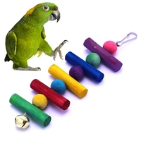 bird swing toy natural wood parrots birds cage hanging toys with small bell colorful swing balls for pet parakeet birds supplies
