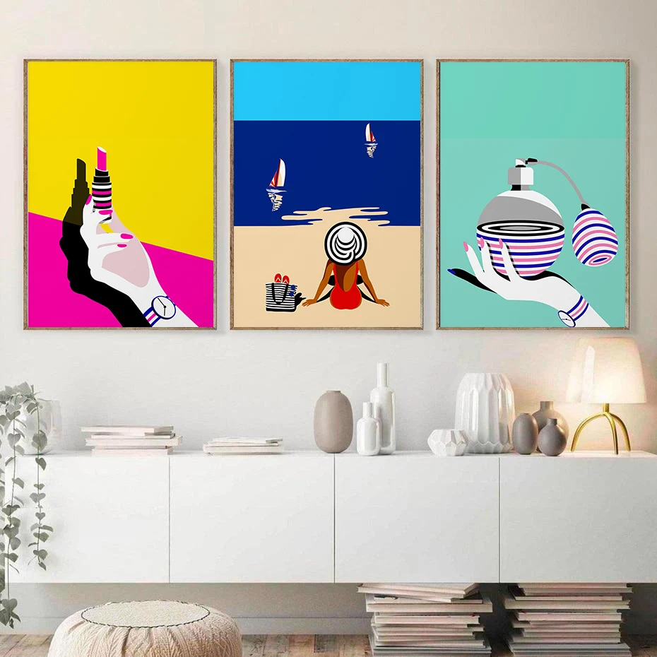 

Retro Fashion Girls Bedroom Posters Prints Lipsticks Wall Art Perfume Canvas Painting Wall Pictures For Living Room Home Decor