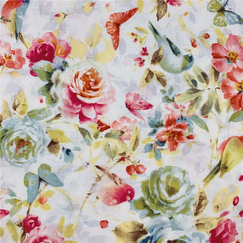 Винтажная хлопковая ткань с цветами птицами бабочками шитье квилтинг рукоделие