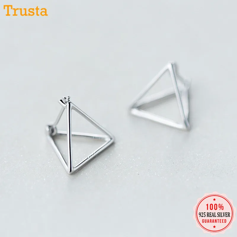 Trusta, 925 пробы, серебряные серьги, 3D треугольная серьга-гвоздик, 1 пара, для женщин, девушек, модное ювелирное изделие, DS1274
