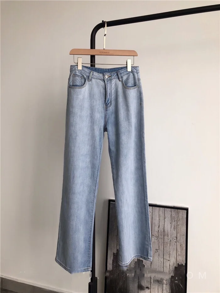 

High waistline summer thin loose straight mop daddy soft jeans wide leg pants woman