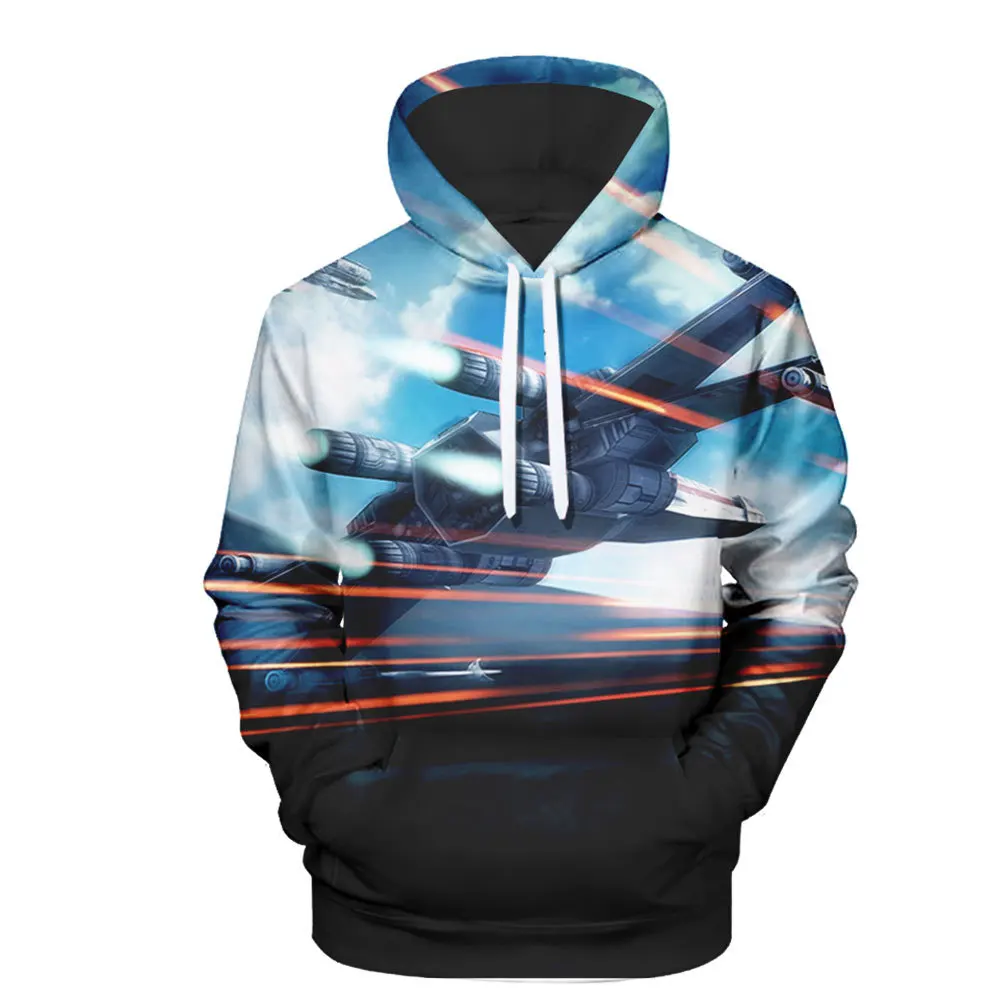 

2021 Autumn New Aircraft future 3D Digital Printing Men's Women's Fashion Casual Long-sleeved Pockets Hoodie