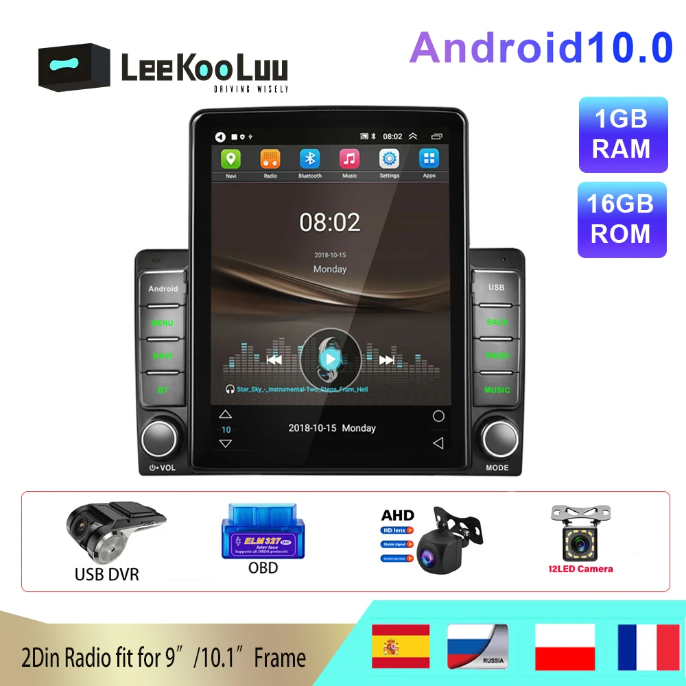 

LeeKooLuu Android 10.0 Car radio 2 Din Autoradio 9.5" Vertical Touch Screen Car Multimedia Player GPS Bluetooth Wifi Mirrorlink