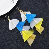 fashion fairy colorful multi layer feather earrings female holiday style long tassel earrings for women girl beach style jewerly