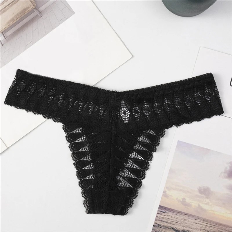 

Sexy Panties Women Lace Low Waist Briefs Female Breathable Underwear Black Transparent G String T-back Thong Lingerie For Ladies