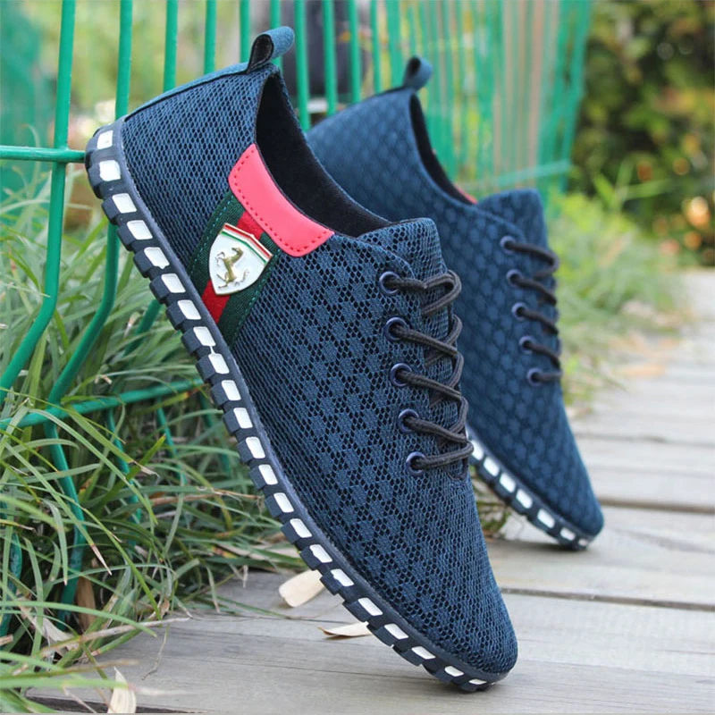 1505 Navy blue Мужская дышащая Спортивная обувь для мужчин, парусиновая обувь, Легкие уличные кроссовки из сетчатого материала на плоской подошве, обувь Феррари размера плюс 46 - Цвет: 1505 Navy blue