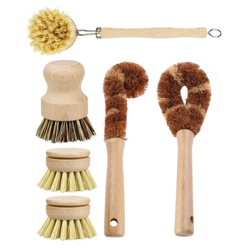 

Набор чистящих щеток на основе растений, 6 предметов для очистки овощей и кухонных блюд, нулевые отходы и биоразлагаемые кухонные щетки