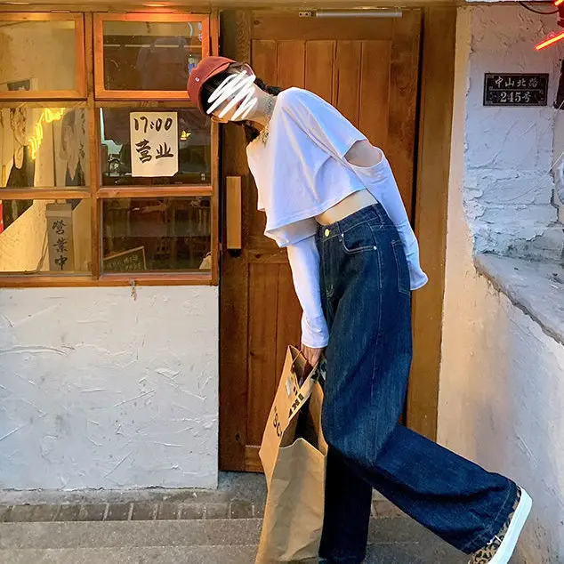 

Dark high waist retro wide leg jeans women's spring and Autumn New Korean version straight tube loose and thin floor draping