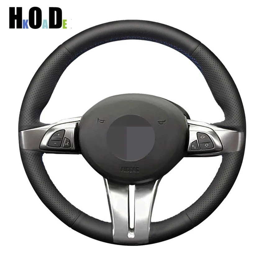 Черная искусственная кожа PU прошитый вручную Противоскользящий чехол рулевого