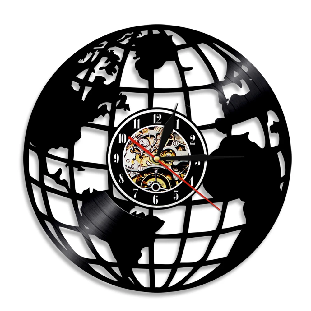 World Map Vinyl Record Wall Clock Globe Quiet Art Travel Around The Watch Modern Design Housewarming tourist Gift | Дом и сад