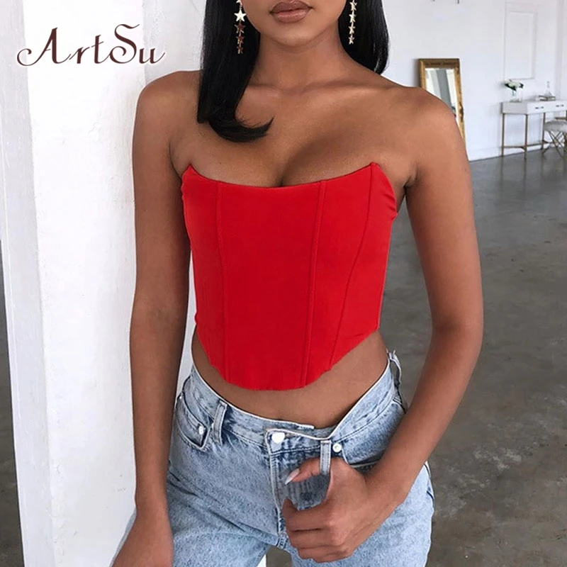 Женский бархатный корсет без рукавов ArtSu пикантный укороченный топ с открытыми