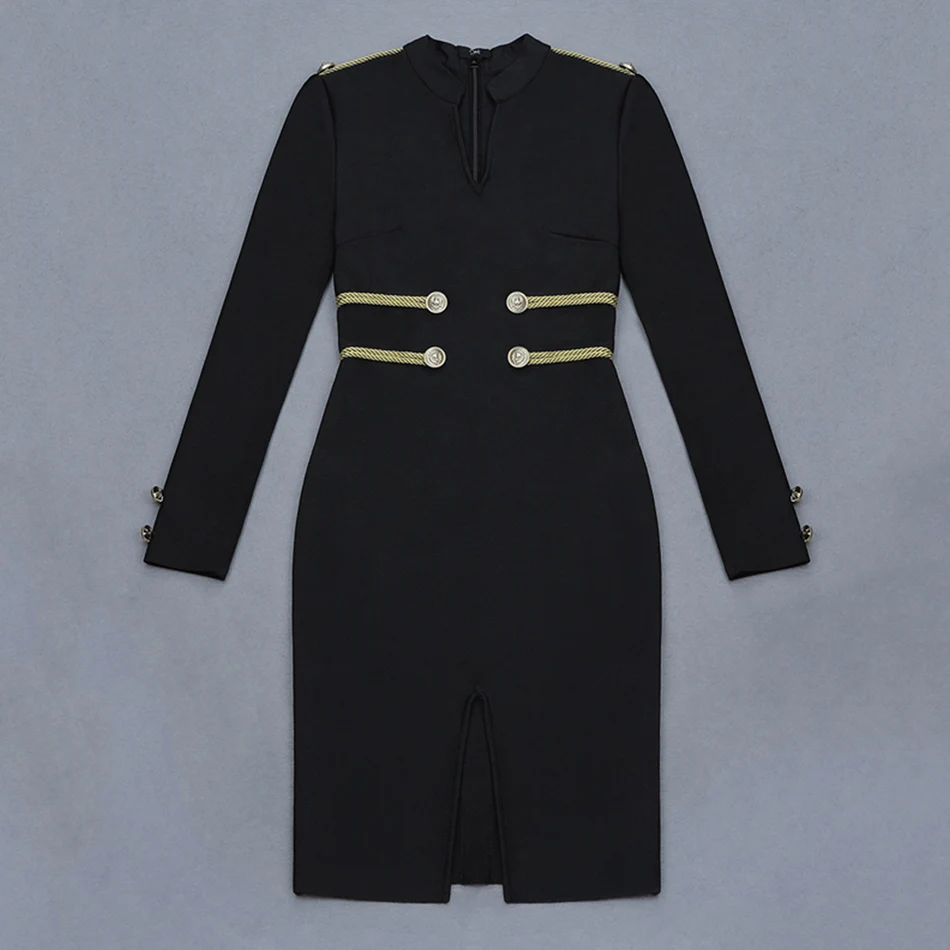 Женское облегающее платье с длинным рукавом черное v образным вырезом элегантные