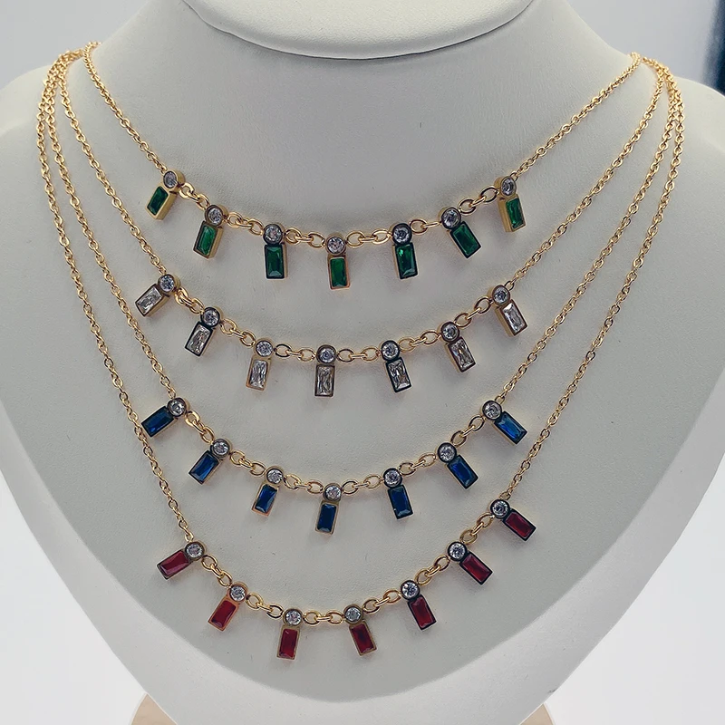 

Vanifin Simple Stainless Steel Women's Necklace Rectangle Colored Zircon Classic Fashion Jewelry best gift