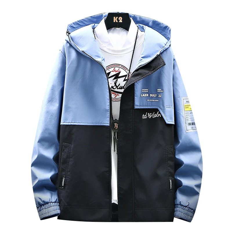 

New Korean Hip Hop Men's Cargo Jackets Men Streetwear Jacket Patchwork Cardigan Hooded Coats Male 6 Color M-3XL