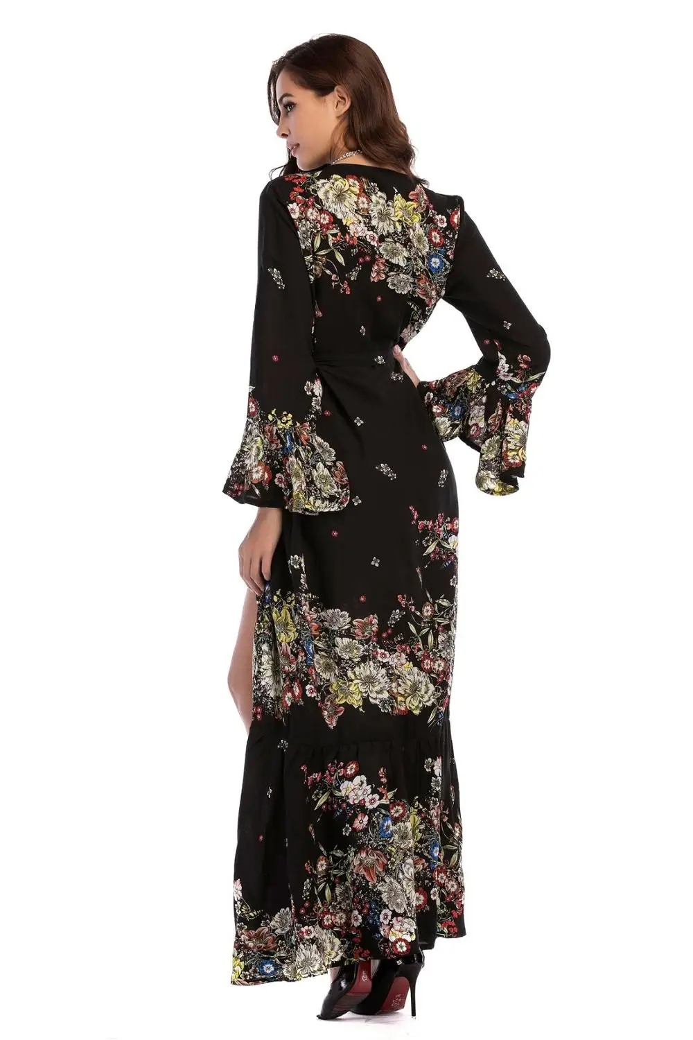 

Casual Dress Short-Sleeve Shift A-Line Tropical-Print Loose V-Neck Africa Dress for Women