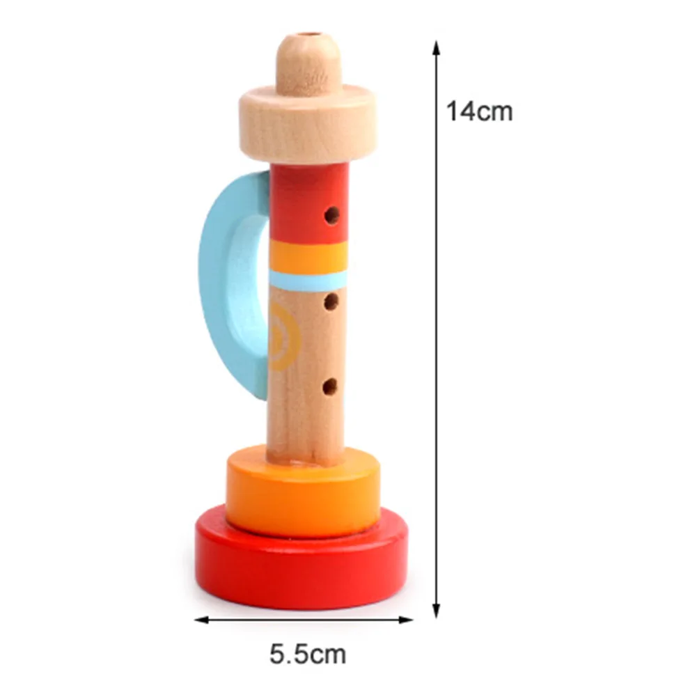 Wooden Musical Trumpet Toy Kit Toys Baby Wooden Vertical Whistle Trumpet Toys Kids Montessori Portable Instrument