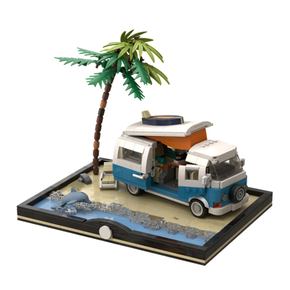 

MOC Beach Car Camper Van T2 Tourist Bus Assemble Blocks Particle Building Bricks Parts Collection Toy Birthday DIY Gift Adult