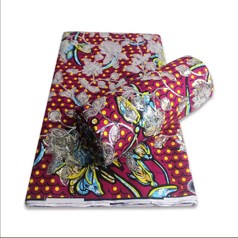 

Good design African wax fabric embroidery African Fabric Prints With Sequins African Waxed for women S18121901