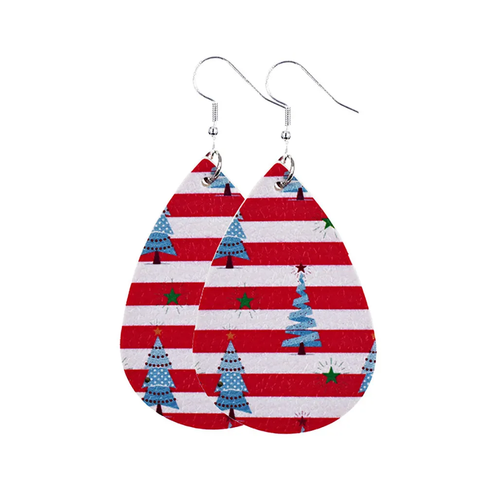 

Plaid Deer Teardrop Santa Claus Christmas Truck Faux Leather Earrings Doubles Christmas Gift Leaf Earrings Brincos 2020