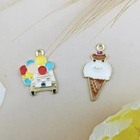 10pcs enamel balloon car bear ice cream metal charms pendant diy jewelry accessory cute earrings finding gold tone floating