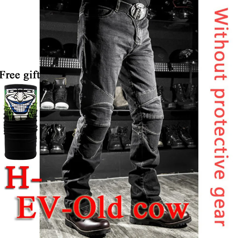 H-EV-Old cow Black O Новые мотоциклетные брюки мужские мото джинсы Защитное снаряжение для езды на мотоцикле брюки для мотокросса мото брюки - Цвет: H-EV-Old cow Black O