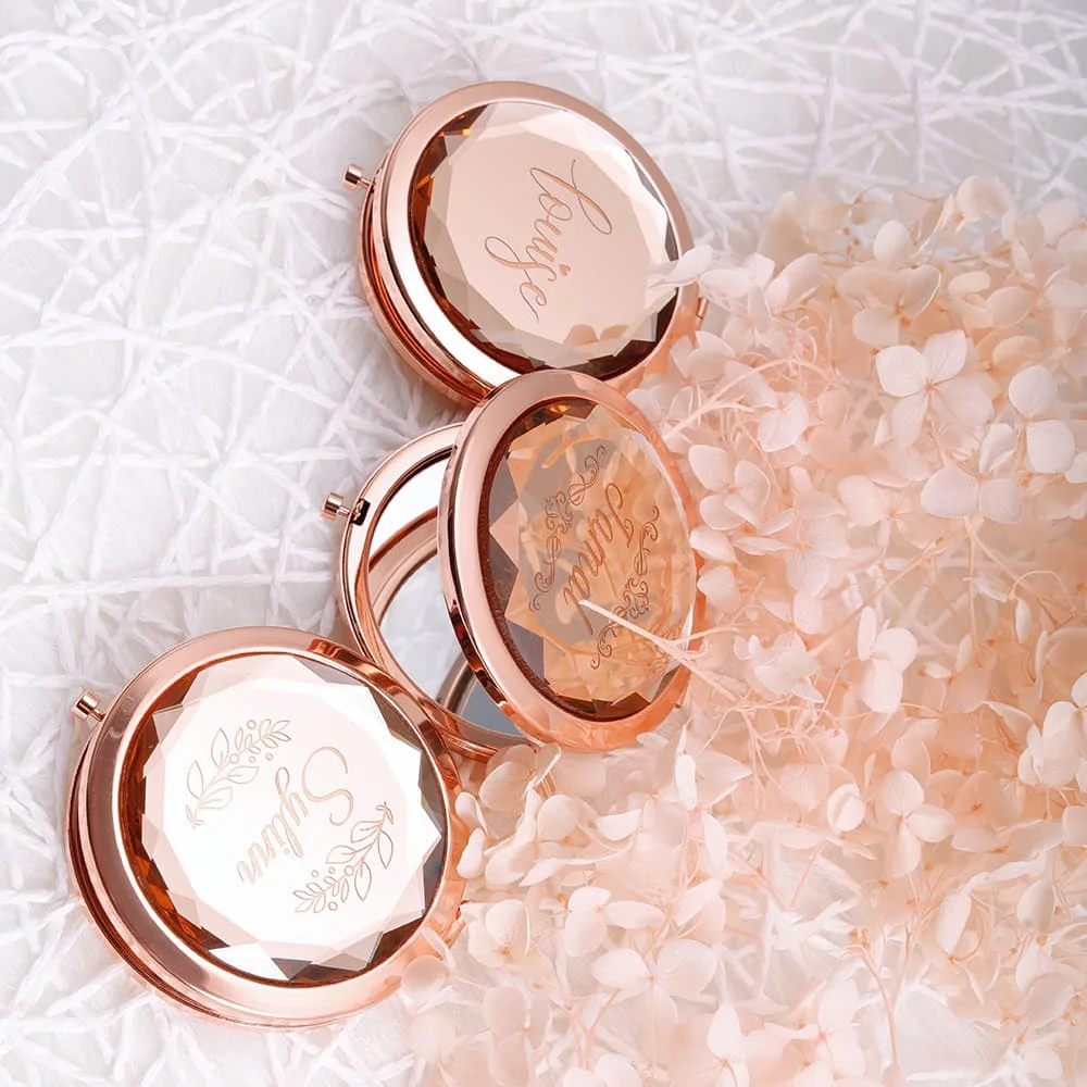 Женское портативное зеркало для макияжа Складное двухстороннее с кристаллами