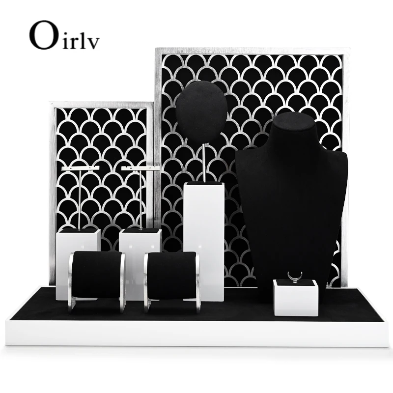 

Oirlv Newly Wooden Jewelry Display Props Set Metal Jewelry Display Tray Microfiber Necklace Bust Resin Bangle Organizer Stand